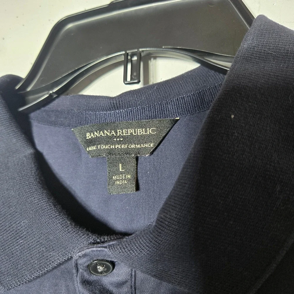 Banana Republic Men Blue Luxe Touch Performance Polo Shirt Large Preppy Business